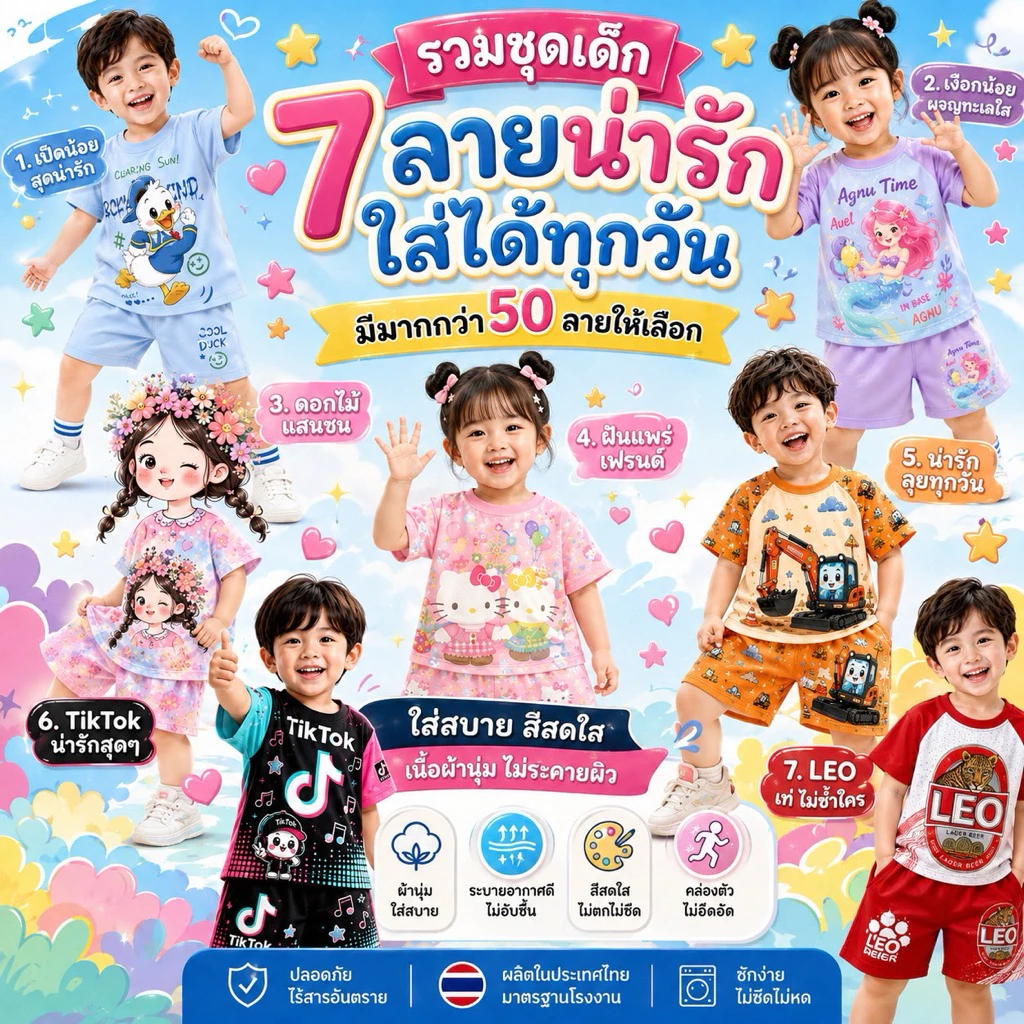 ชุดเด็ก สกีนหน้าหลัง เสื้อกางเกง ส่งจากไทย thumbnail 3