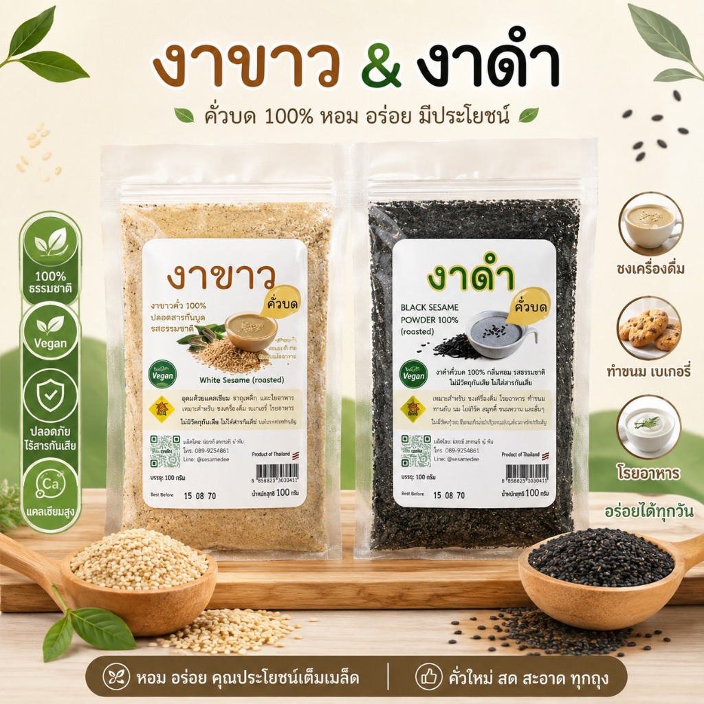 งาดำ งาดำคั่วบด งาขาว ออร์แกนิค โปรตีนสูง แคลเซียม ขนาด 100 g