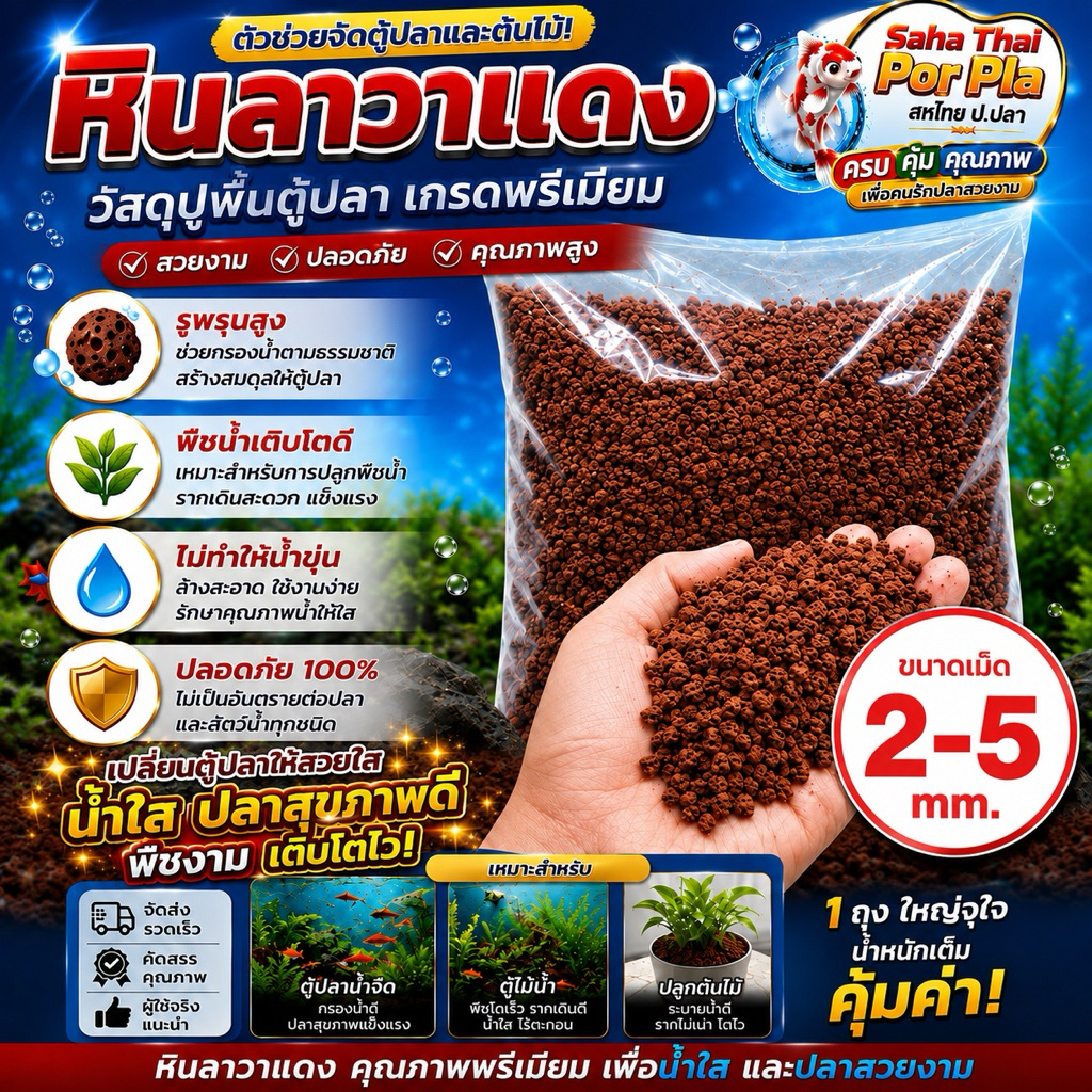 หินภูเขาไฟ ลาวา แดง (Lava stone)ใส่ในตู้ปลา ตู้กุ้ง จัดตกแต่งสวนภูมิทัศน์
