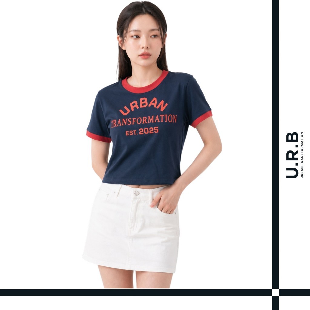 URBAN : WOMEN'S RINGER CROPPED TEE เสื้อครอปผู้หญิง ทรงพอดีตัว รุ่น กุ๊นคอ | แขน 1UTWT1028 สี Navy/Red