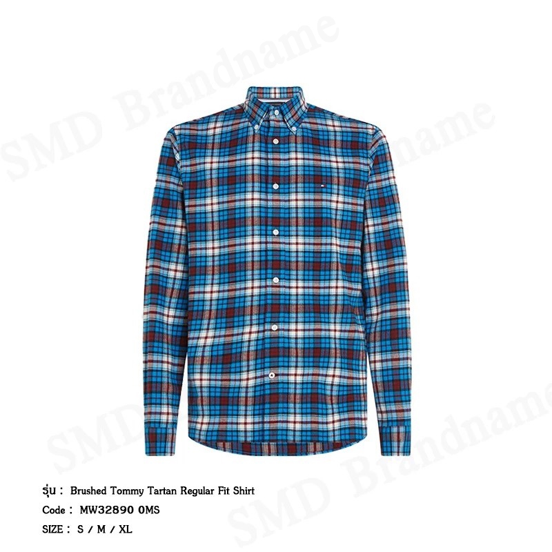 Tommy Hilfiger เสื้อเชิ้ตแขนยาวผู้ชาย รุ่น Brushed Tommy Tartan Regular Fit Shirt Code : MW32890 0MS