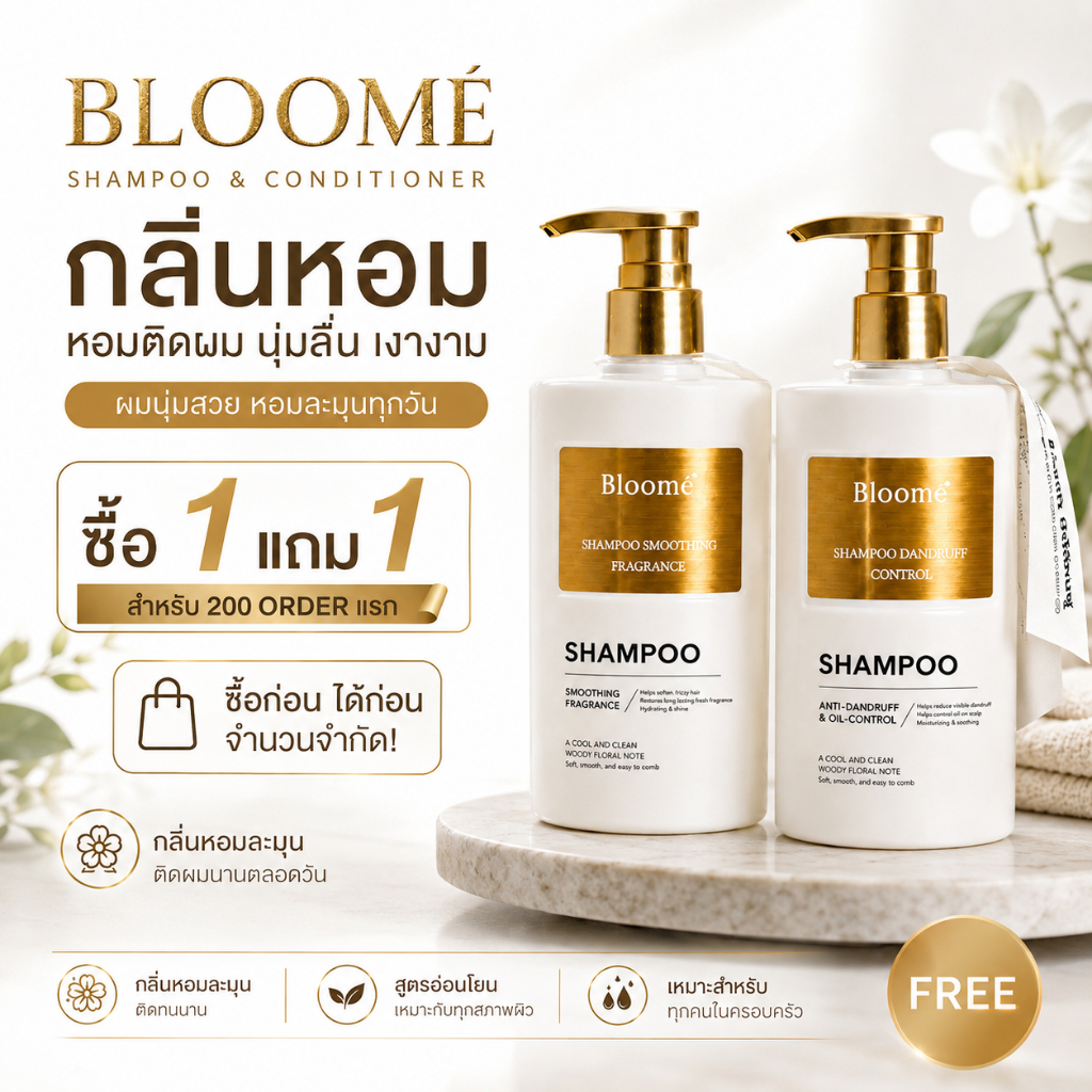 BLOOME Shampoo ANTI-DANDRUFF& OIL-CONTROL SMOOTHING FRAGRANCE แชมพูสระผม 350ml