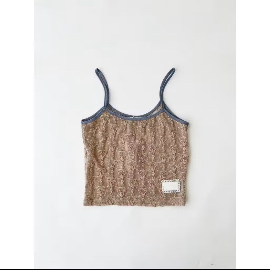 LOONNYSTORE ส่งต่อ New Cloud Skirts สีน้ำตาล เสื้อสายเดี่ยวลูกไม้สีครีมL used