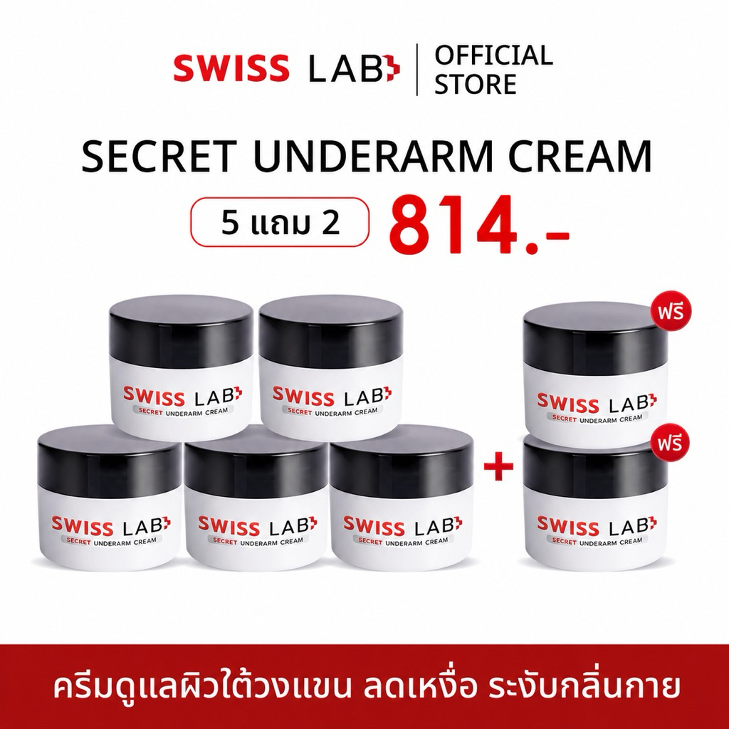 ใหม่✨ ครีมดูแลผิวใต้วงแขน ลดเหงื่อ ระงับ กลิ่นกาย SWISS LAB SECRET UNDERARM CREAM (รักแร้ 5 แถม 2 กป