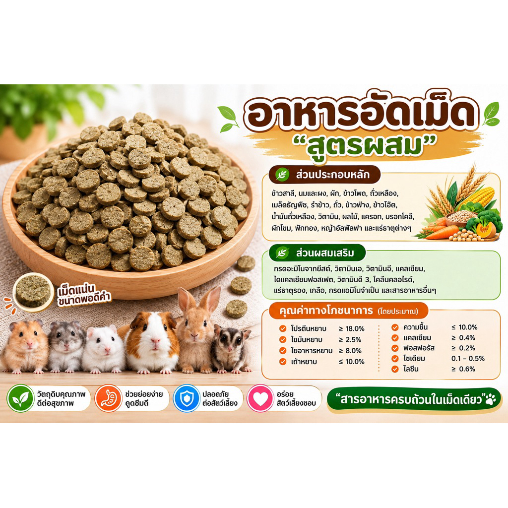 [ZC] อาหารอัดเม็ด“สูตรผสม” อาหารเม็ดสำหรับหนูทุกสายพันธุ์,แฮมสเตอร์,ชูการ์,กระรอก ฯลฯ