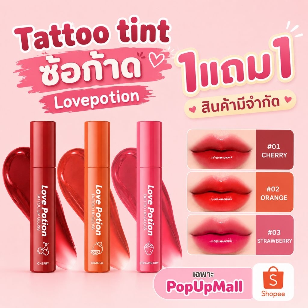 Love Potion Tattoo Tint Gloss ลิปทินท์ ซ้อก้าด 1 แถม 1