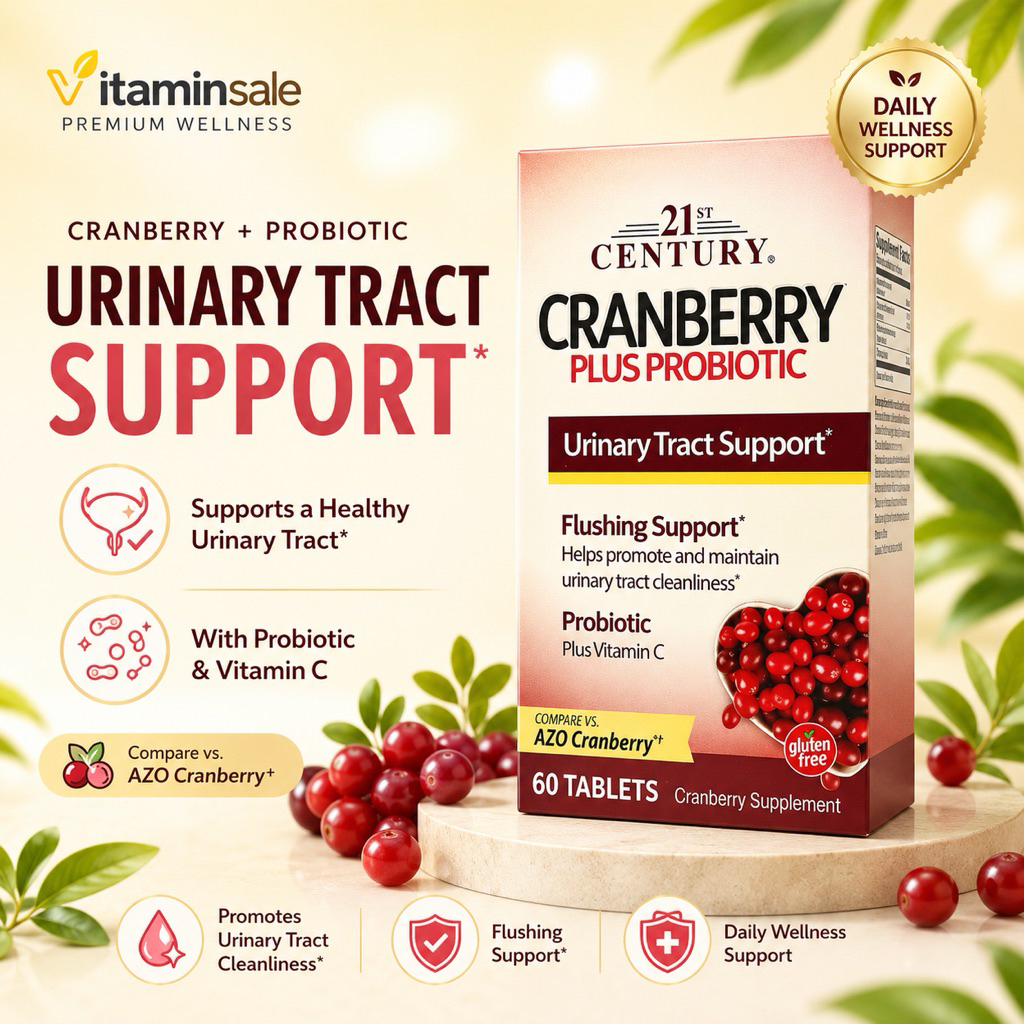 🍒 21st Century Cranberry Plus Probiotic 60 Tablets | Support Urinary & Digestive Health