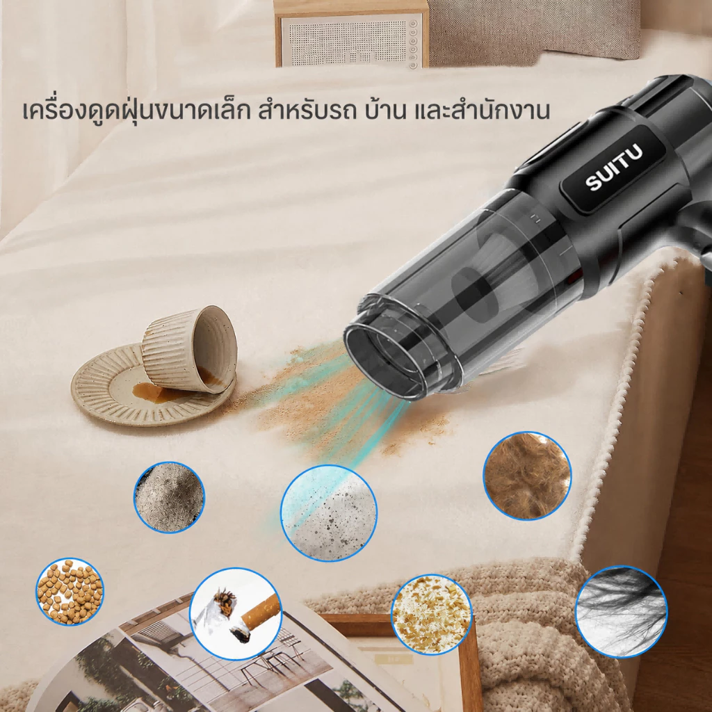 เครื่องดูดฝุ่นในรถไร้สาย 99000Pa แรงดูดสูง มัลติฟังก์ชัน ใช้ได้ทั้งรถ บ้าน สำนักงาน และขนสัตว์เลี้ยง thumbnail 6