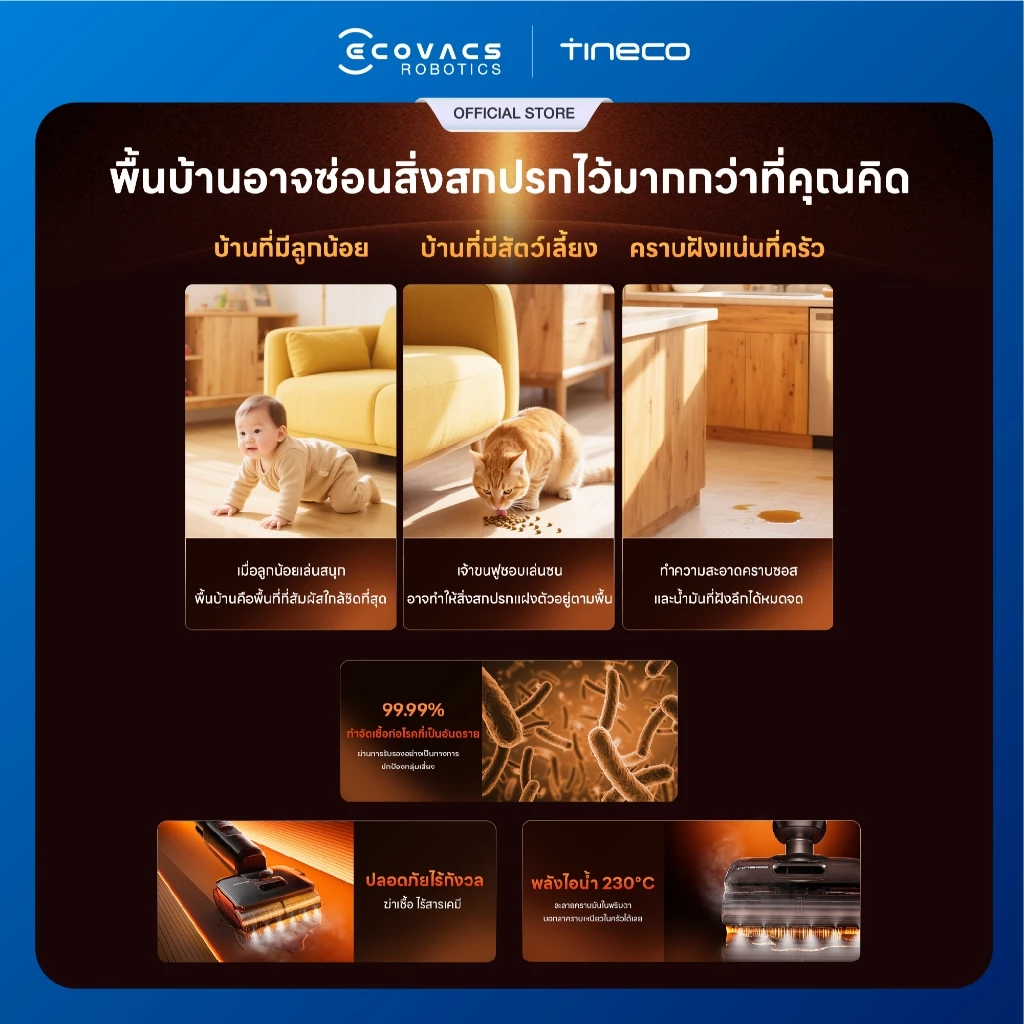 [NEW] Tineco FLOOR ONE S7 Stretch Steam - เครื่องล้างพื้นไร้สาย พลังไอน้ำร้อน 230℃ แรงดูด 25,000 Pa อบร้อนแปรงรวดเร็ว thumbnail 5