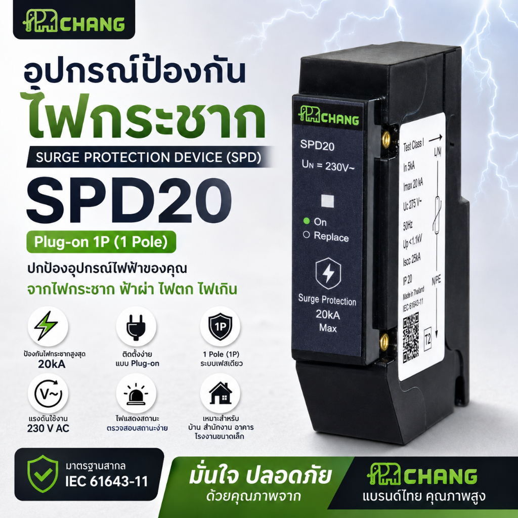 CHANG ลูกเซอร์กิตกันไฟกระชาก เสิร์จ กันฟ้าผ่า รุ่น SPD20 Surge Protection แบบ Plug on