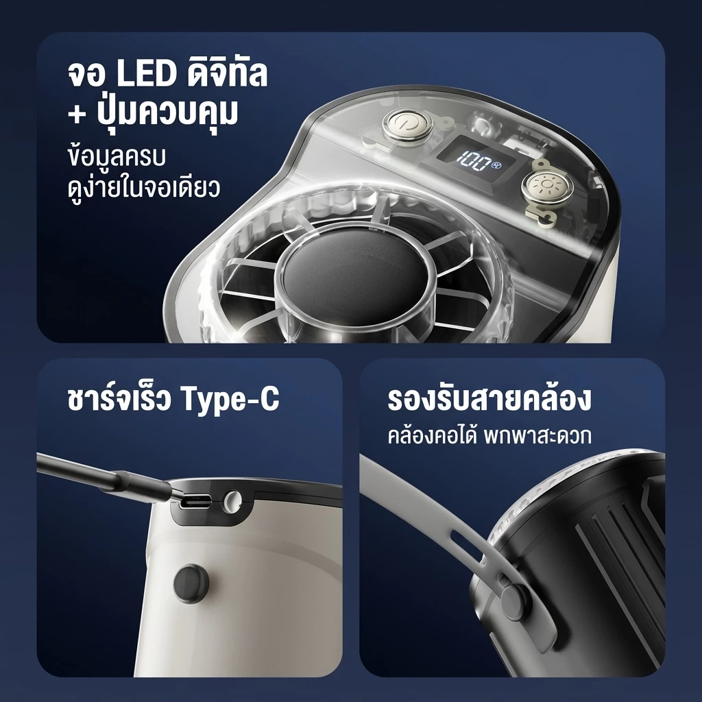 fofox WF17 พัดลมพกพา พัดลมมือถือ พัดลมคล้องเอว คล้องคอ 6000mAh 5 ระดับ ไฟ LED แฮนด์ฟรี สำหรับเดินทาง แคมป์ปิ้ง thumbnail 8