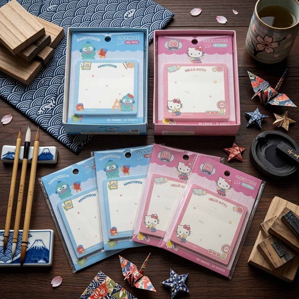 Sticky Note กระดาษโน้ตมีกาว ขนาด 9x13 cm Hello Kitty กับ Hangyodon