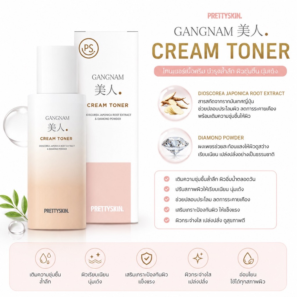 พร้อมส่ง Pretty Skin Gangnam Miin Cream Toner 300ml.โทนเนอร์เนื้อครีมสูตรเกาหลี
