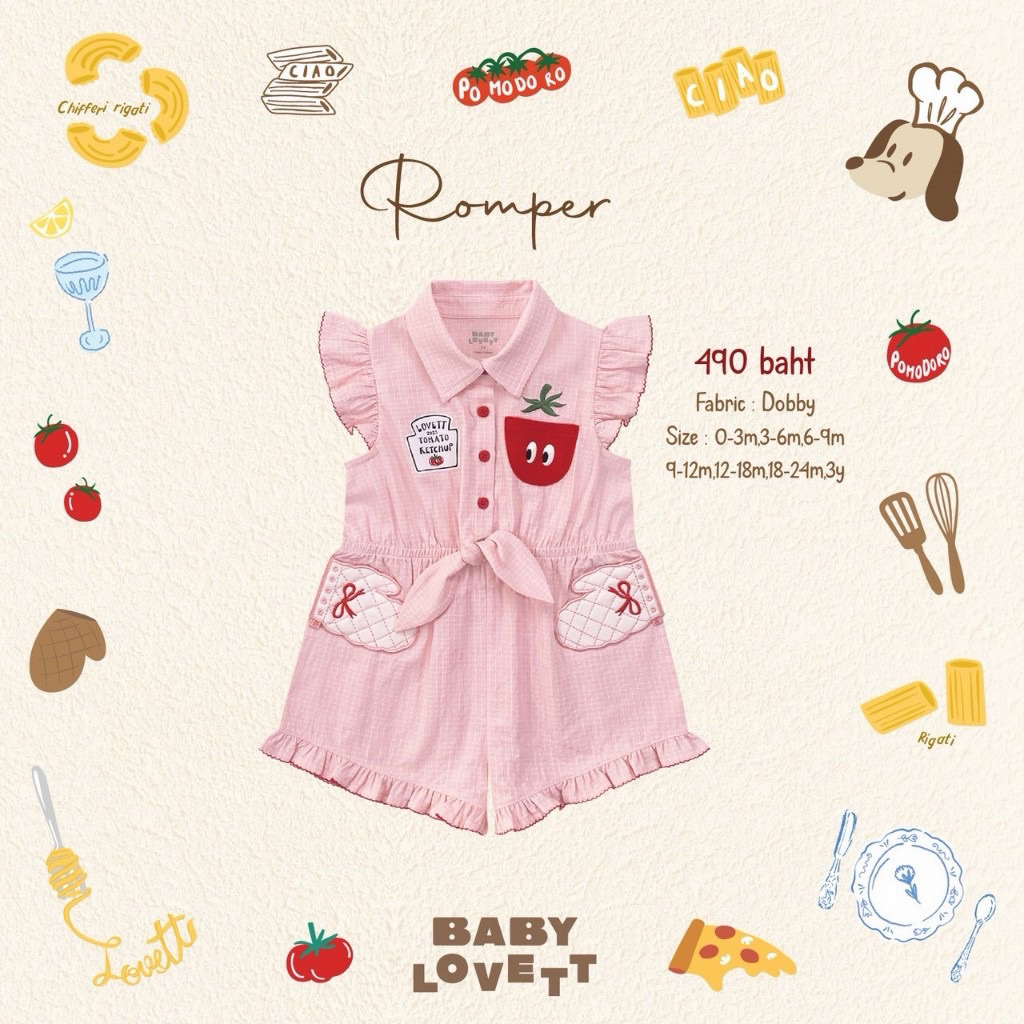 ❤️ ส่งต่อ รอมเปอร์เด็กมือสอง Babylovett Bon Appétit Baby - Romper size 12-18 • bblv