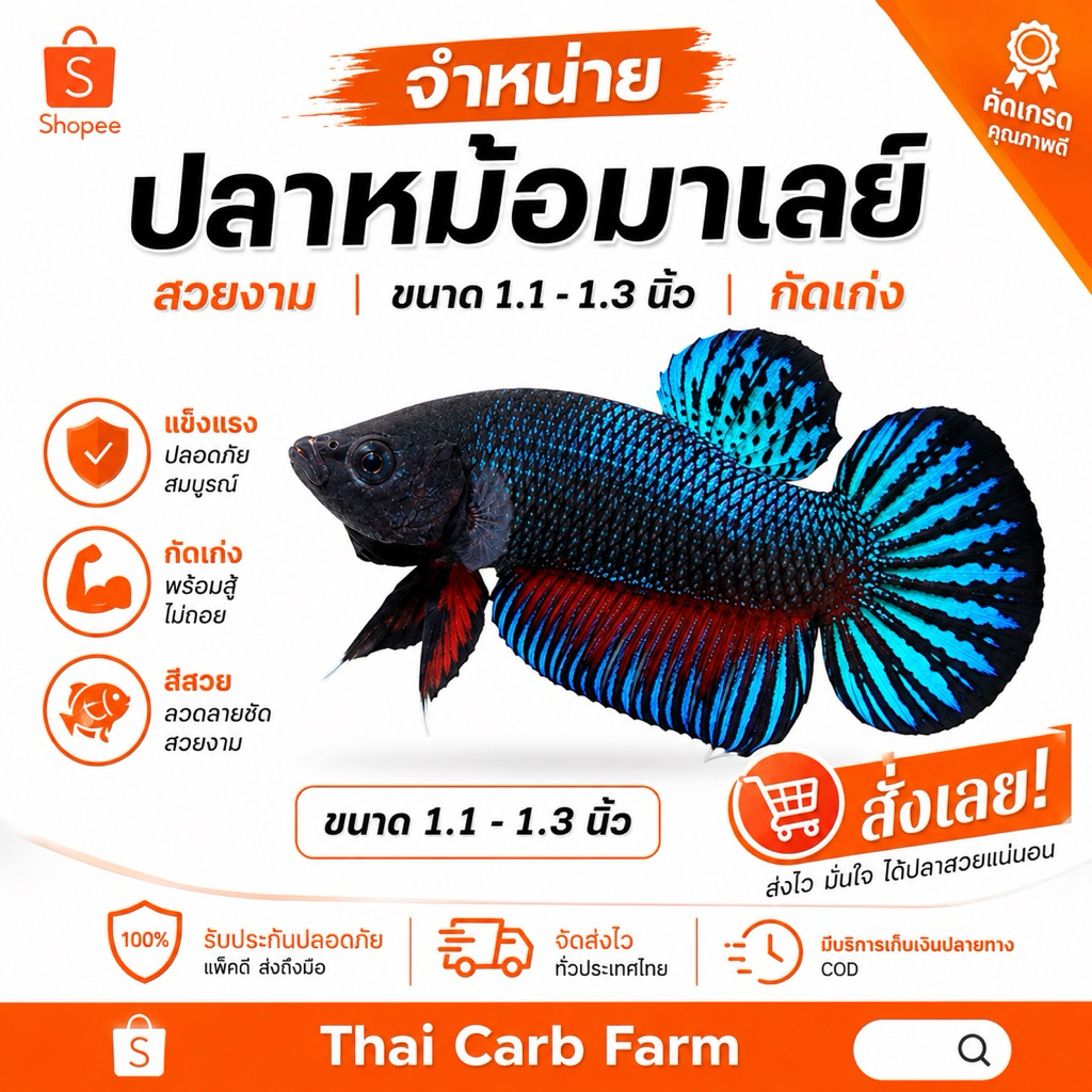 ปลากัดหม้อมาเลย์ ขนาด 1.1-1.3 กัดเก่ง ปลากัดเก่ง ส่งฟรี