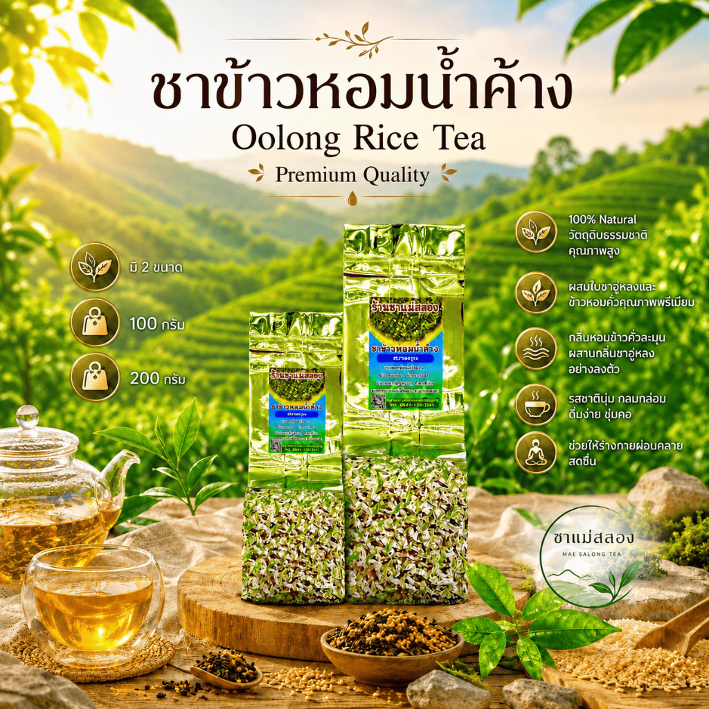 ชาข้าวหอมน้ำค้าง หอมกลิ่นข้าวชัดเจน ดื่มง่าย อบข้าวหอมมะลิแท้ ช่วยลดน้ำหนักและไขมัน ใบชาOrganic