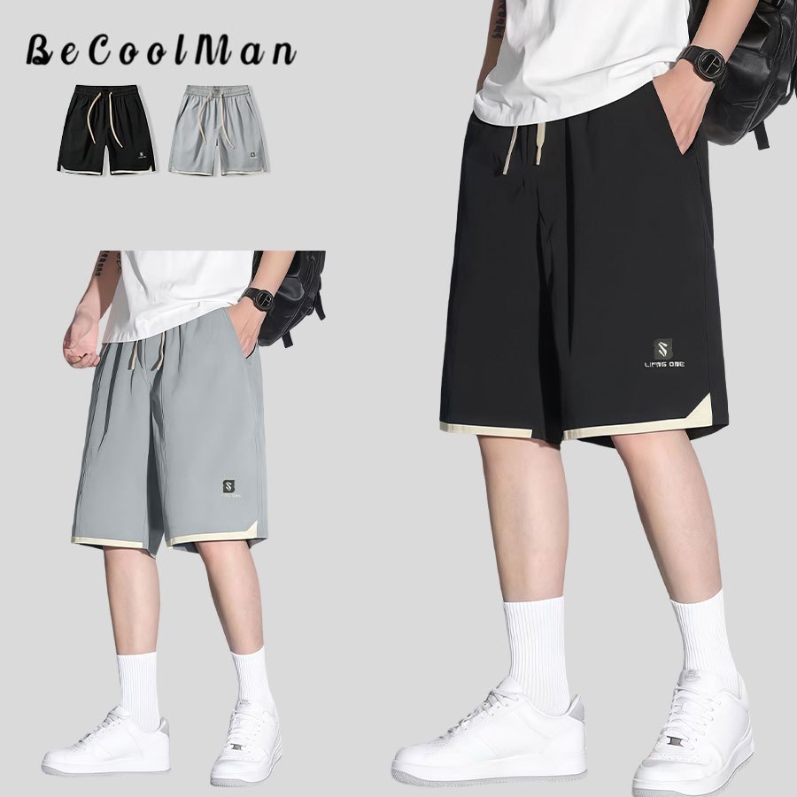 BecoolMan ขาสั้นผู้ชาย สีตัดกัน กางเกงกีฬาขาสั้น หลวมสบาย บางเบา ระบายอากาศได้ดี แห้งเร็ว เหมาะสำหรับกีฬาและชุดลำลอง