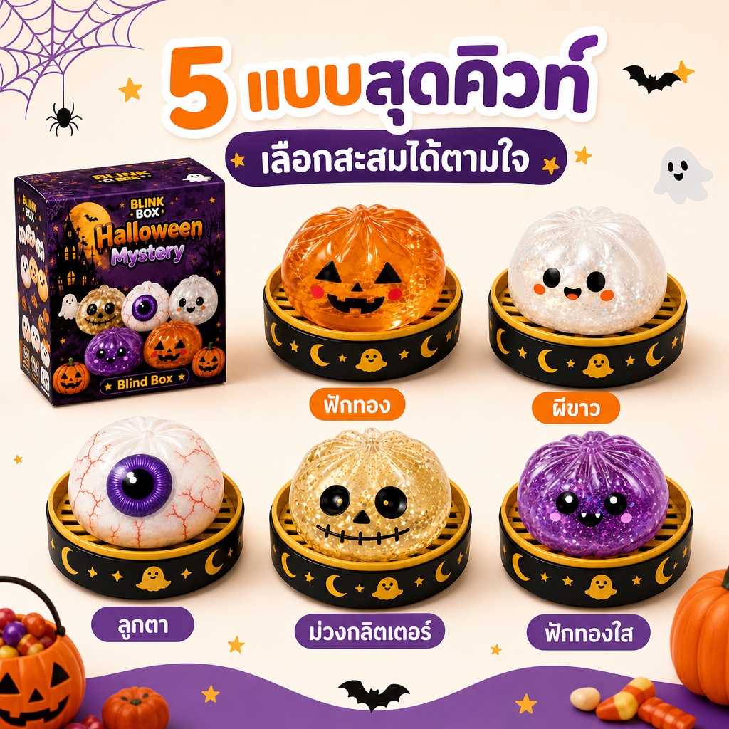 Halloween Squishy ของเล่นสกุชชี่ฮาโลวีน ของเล่นคลายเครียด ลายฮาโลวีนน่ารักๆ