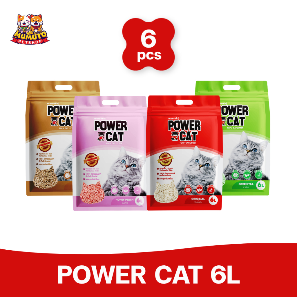 ยกลัง6ถุง POWER CAT Tofu Cat Litter 6L พาวเวอร์แคท ทรายแมวเต้าหู้ ธรรมชาติ เก็บกลิ่นดี จับก้อนแน่น 6 ลิตร