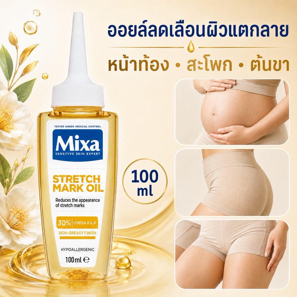 Mixa Stretch Mark Oil (น้ำมันลดรอยแตกลาย) 100ml