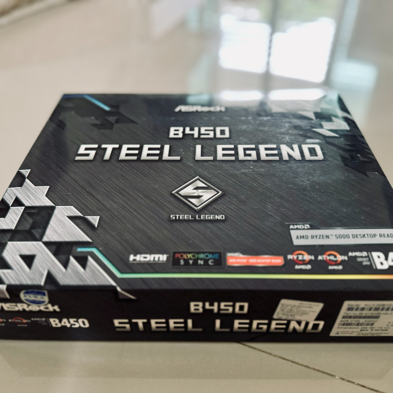 มือสอง - เมนบอร์ด ASRock B450 Steel Legend (AM4) ครบกล่อง สภาพดีมาก ไฟ RGB ติดครบ พร้อมใช้งาน