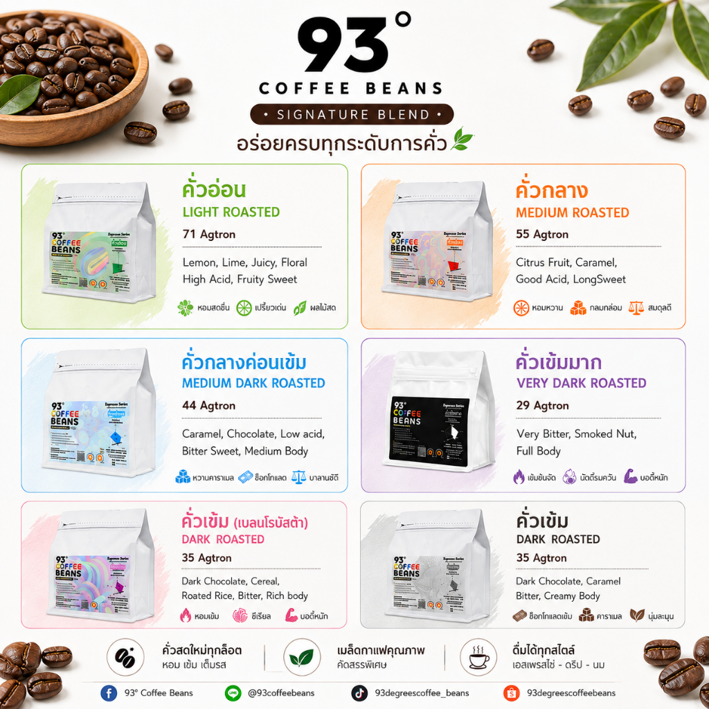 เมล็ดกาแฟคั่ว 500g | Signature Blend Arabica | Coffee Beans 93 Degrees