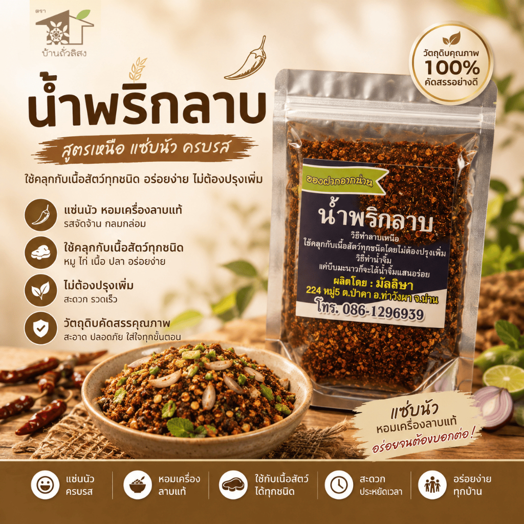พริกลาบ ภาคเหนือ 100 กรัม พร้อมปรุง จ.น่าน ตรามัลลิษา