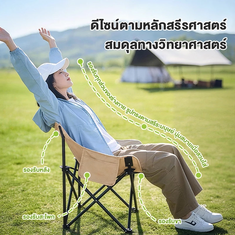 เก้าอี้แคมป์ปิ้งพับได้พร้อมกระเป๋าเก็บ ผ้าแคนวาสอ็อกซ์ฟอร์ด thumbnail 8