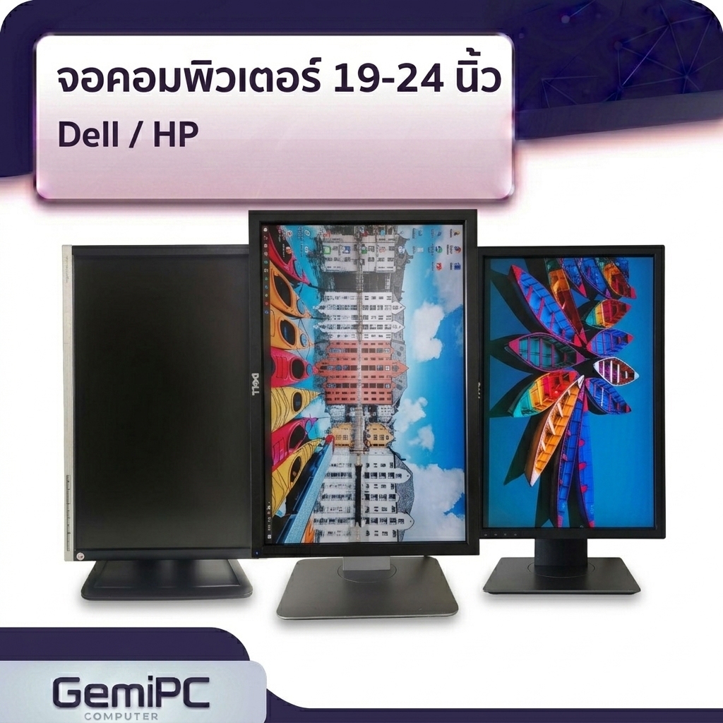 รวมจอคอมมือสอง ขนาด 19-24 นิ้ว Dell  HP ปรับแนวตั้ง - แนวนอนได้ พอร์ตเชื่อมต่อ VGA เทสก่อนส่ง รับประ