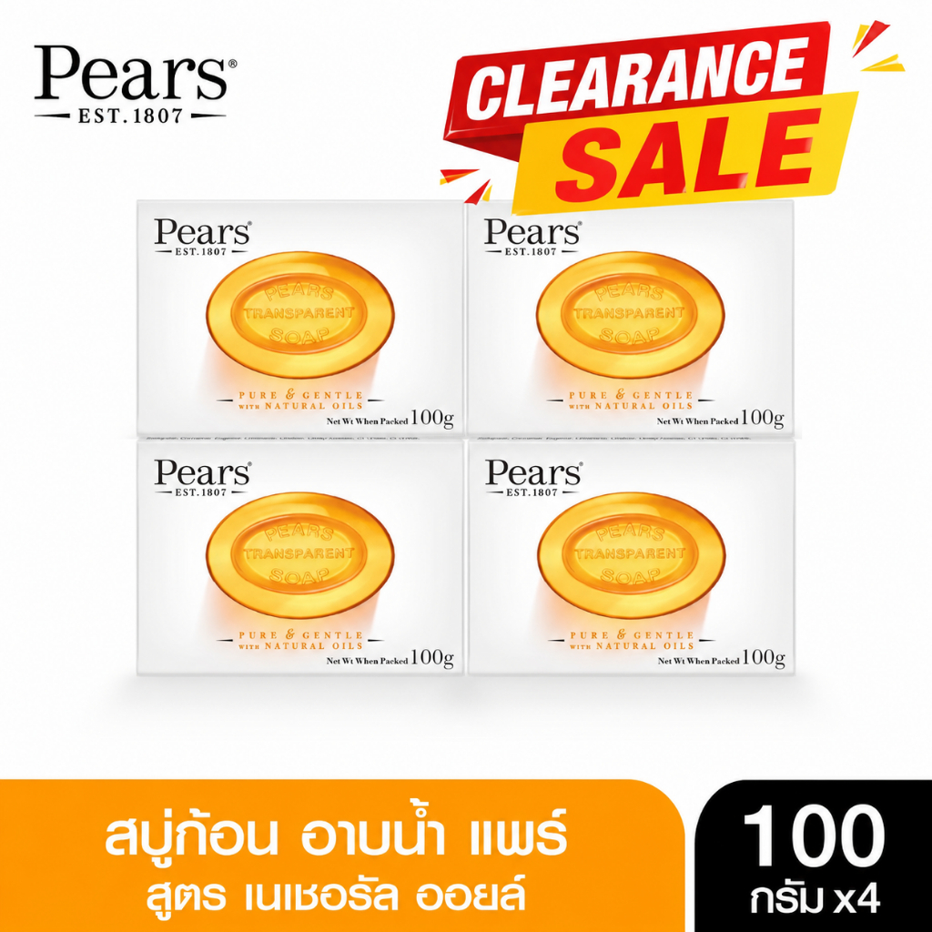 [Clearance] PEARS สบู่ก้อน 100กรัม 4 ก้อน แพร์ Soap Bar (สบู่ สบู่อาบน้ำ) (*สี/กลิ่นเดียวกัน 4 ก้อน*