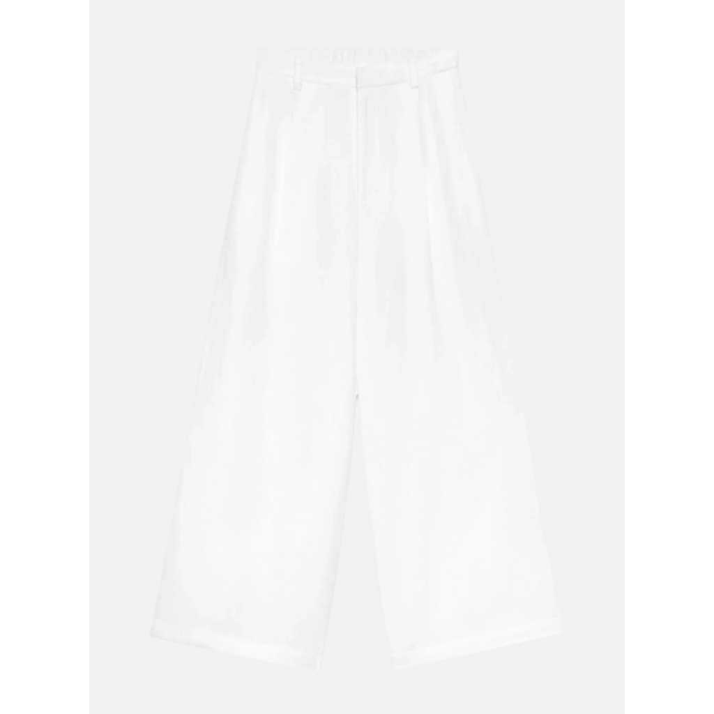 Solid Linen Culotte Pants - White