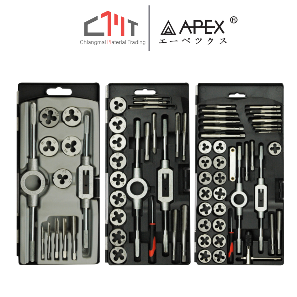 APEX ชุดต๊าปเกลียว 12 - 21 39 ตัวชุด (มิล) 3-12 mm. กับ (หุน) 1/8 นิ้ว - 1/2 นิ้ว