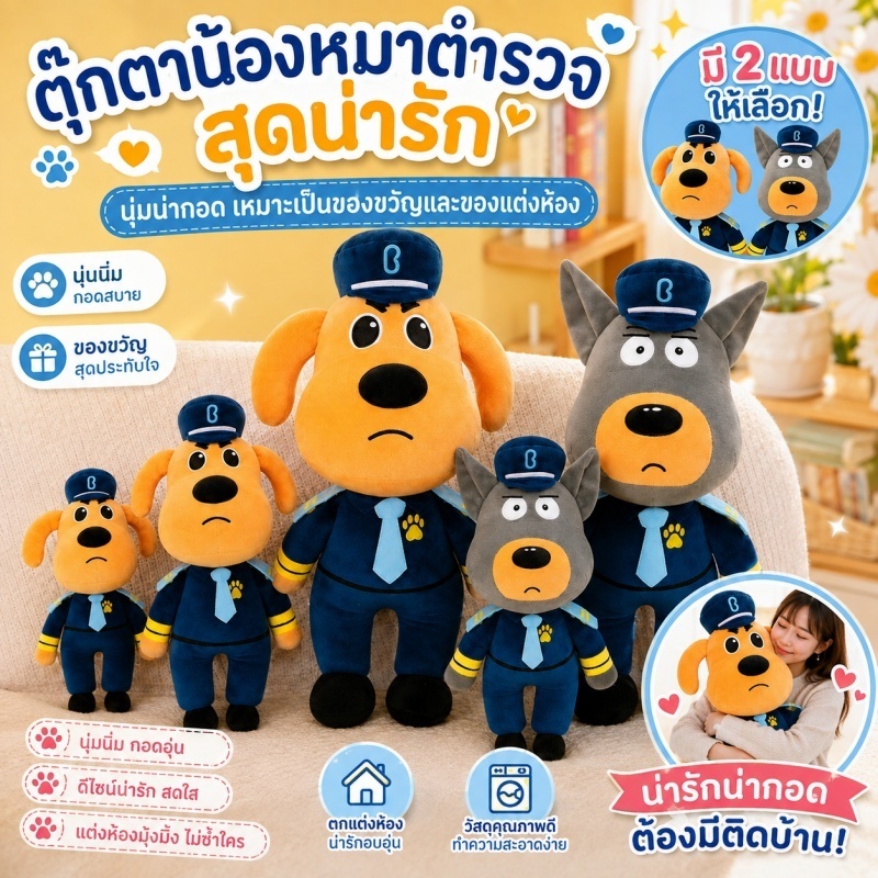 พร้อมส่ง🔥 ตุ๊กตาสุนัขลาบราดอร์ตำรวจ Plush นุ่มนิ่ม PP Cotton ระดับพรีเมียม ขนาด 30/45/60ซม. ของขวัญเด็ก แต่งบ้านน่ารัก