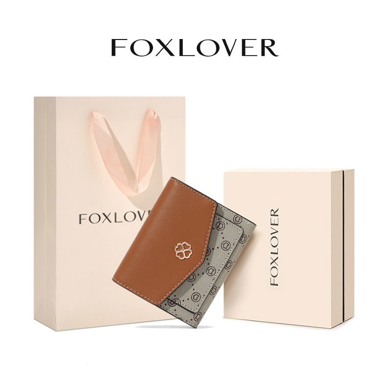 FOXLOVER กระเป๋าสตางค์สั้นสำหรับผู้หญิง ที่ใส่บัตรเครดิต ออกแบบเรียบง่าย เหมาะเป็นของขวัญส่วนตัว