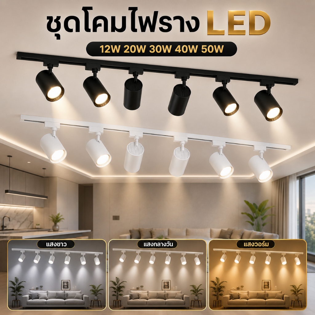 1ชุด 6ชิ้น Led Track Light สปอร์ตไลท์ ไฟราว ไฟรางโคมไฟเพดานสปอตไลท์ขนาดเติดผนังร้านขายเสื้อผ้าเชิงพาณิชย์ทางเดิน รางไฟ