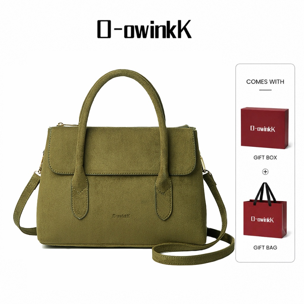 O‑owinkK กระเป๋าถือ หนังกลับคลาสสิก มีหูถือ แถมสายยาว สะพายข้างได้ น้ำหนักเบา