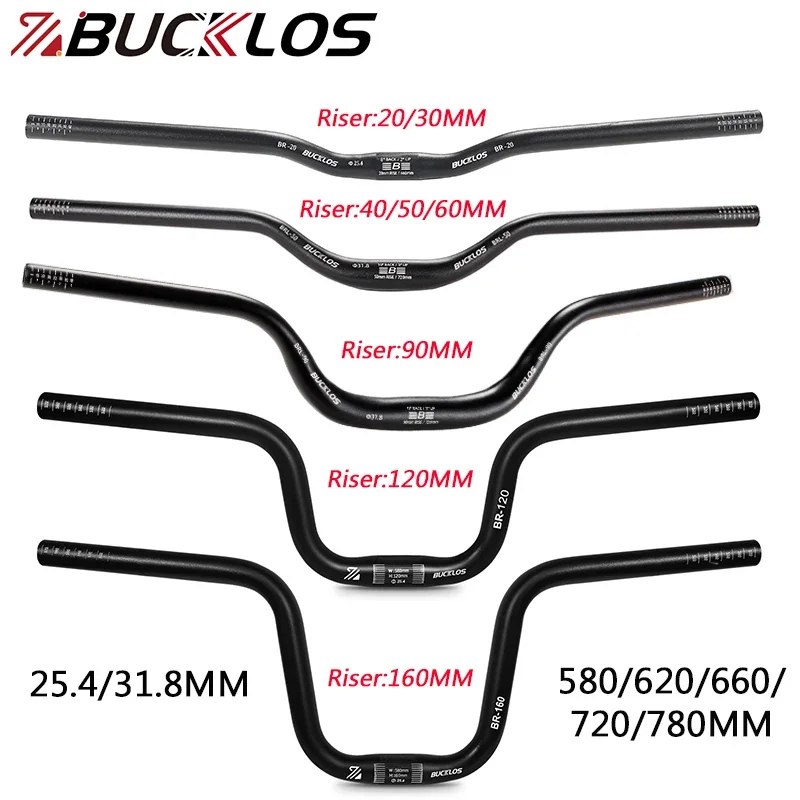 BUCKLOS แฮนด์จักรยาน MTB แฮนด์ทรงยก Swallow Handlebar ขนาด 580/620/720/780 มม. ขนาดคอ 25.4/31.8 มม. อะลูมิเนียม