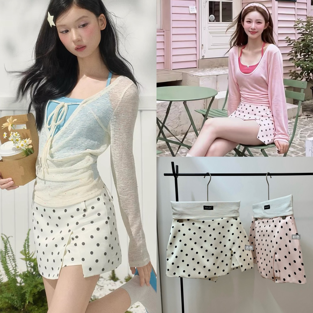 10946# กระโปรงสั้น ลาย polka dot ซับในกางเกง งานซิปข้าง เนื้อผ้าดี งานสวย TAG:WG.WE
