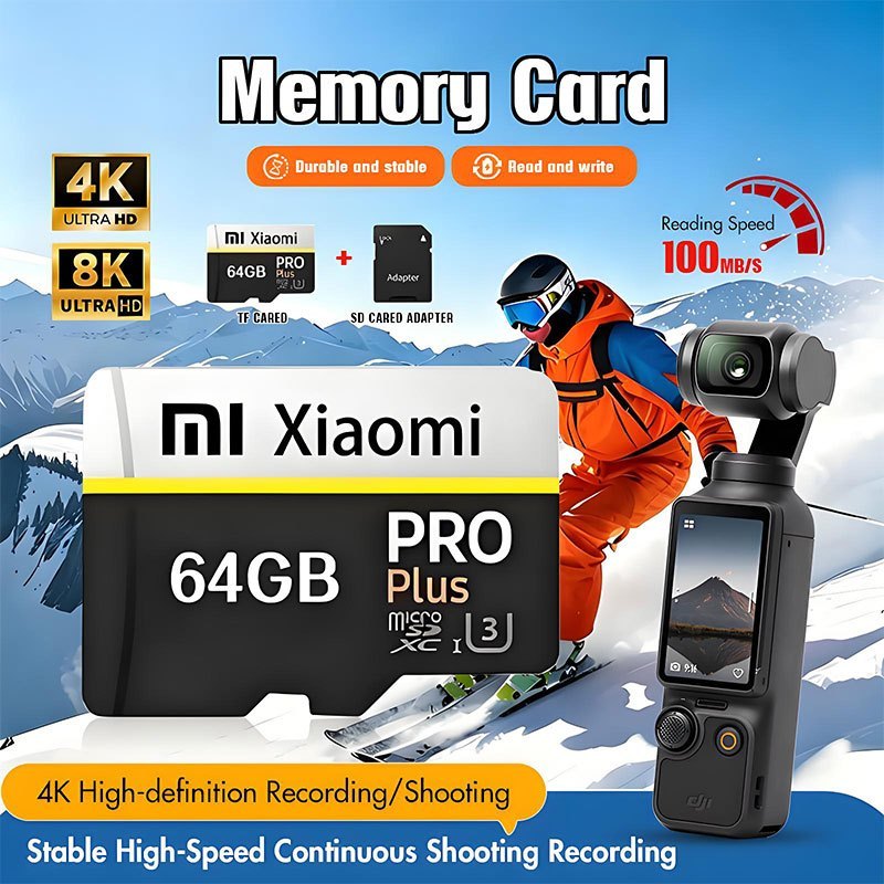 การ์ดหน่วยความจำ Xiaomi TF Micro SD 64GB PRO Plus U3 100MB/s รองรับ 4K 8K แถมอะแดปเตอร์ SD Adapter