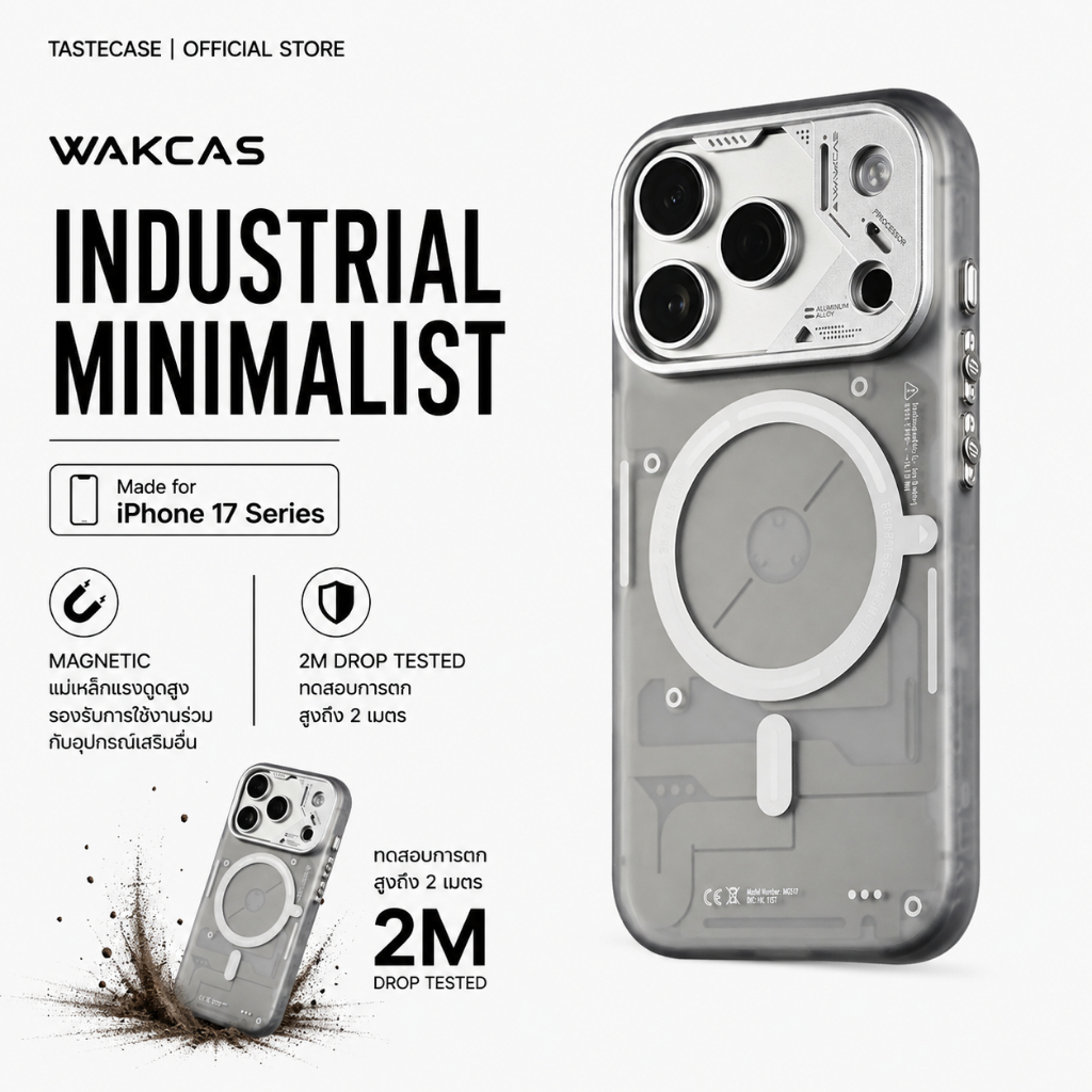Wakcas Industrial Minimalist Magnetic เคสสำหรับ iPhone 17 Series และ iPhone 16 Series