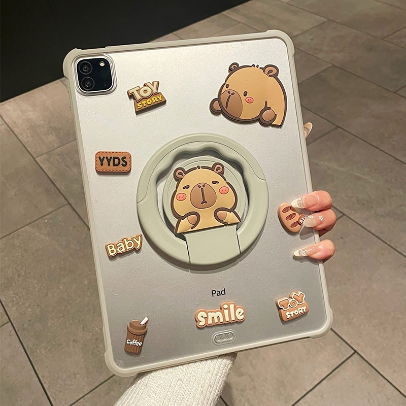 เคสแท็บเล็ตสำหรับ Samsung Tab ที่ยึดหมุนได้ 360° คาปิบาร่าน่ารัก ฟรอสต์ A9 A11 + S7 S8 S9 FE S10 Lite 8.7 10.9 11 12.4