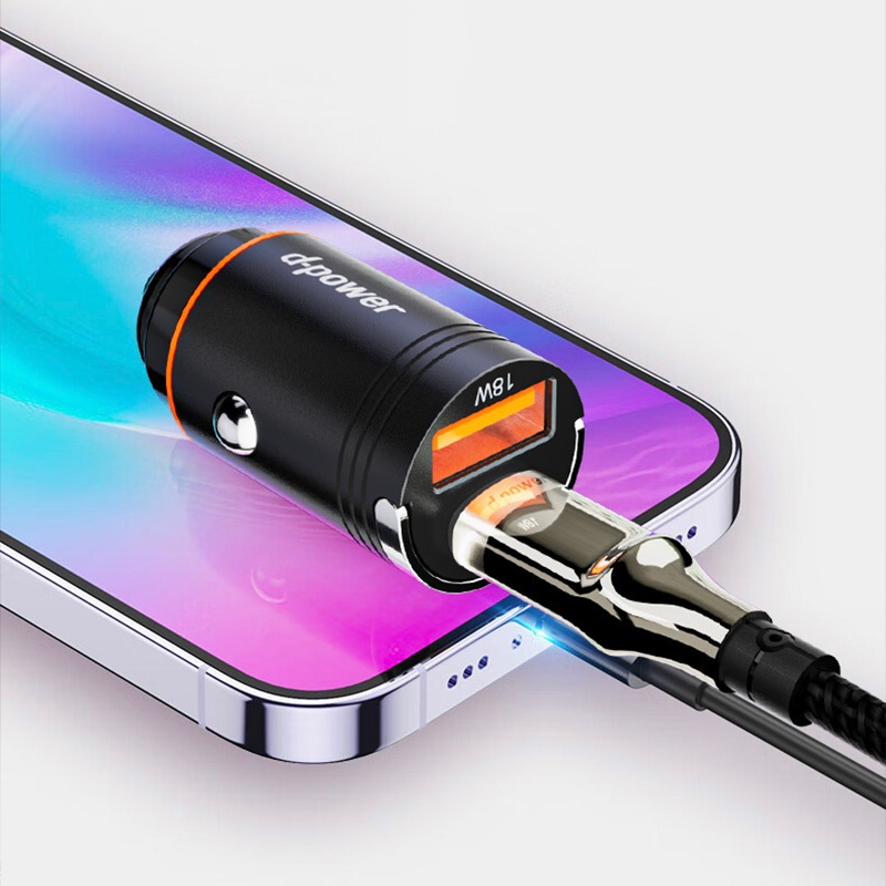 d-power ที่ชาร์จในรถ รุ่น QC-03 Mini Metal Car Charger 30W USB + Type-C PD QC Fast Charge