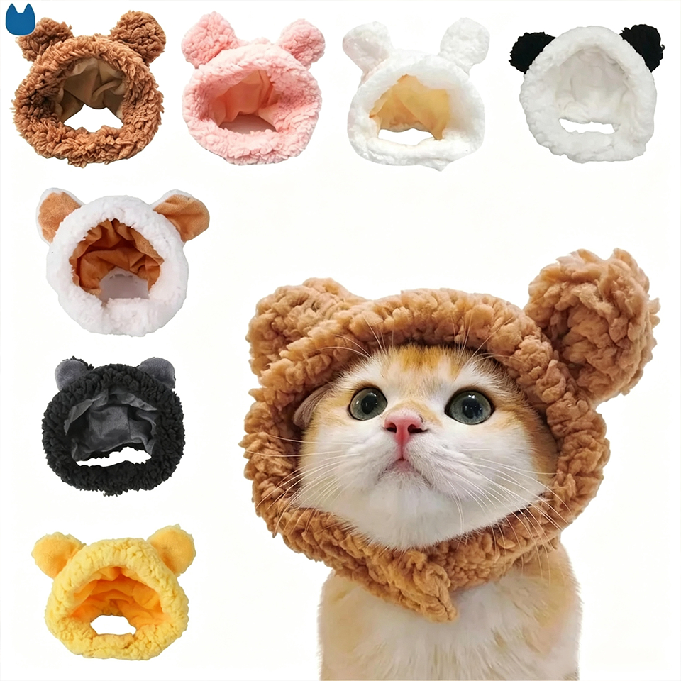 CozyNest หมวกสัตว์เลี้ยงน่ารักถักหมวกสุนัขผ้าโพกศีรษะแมวตลกแต่งตัว ลายแพนด้า หมี หมู ฮาโลวีน สําหรับสุนัข แมว