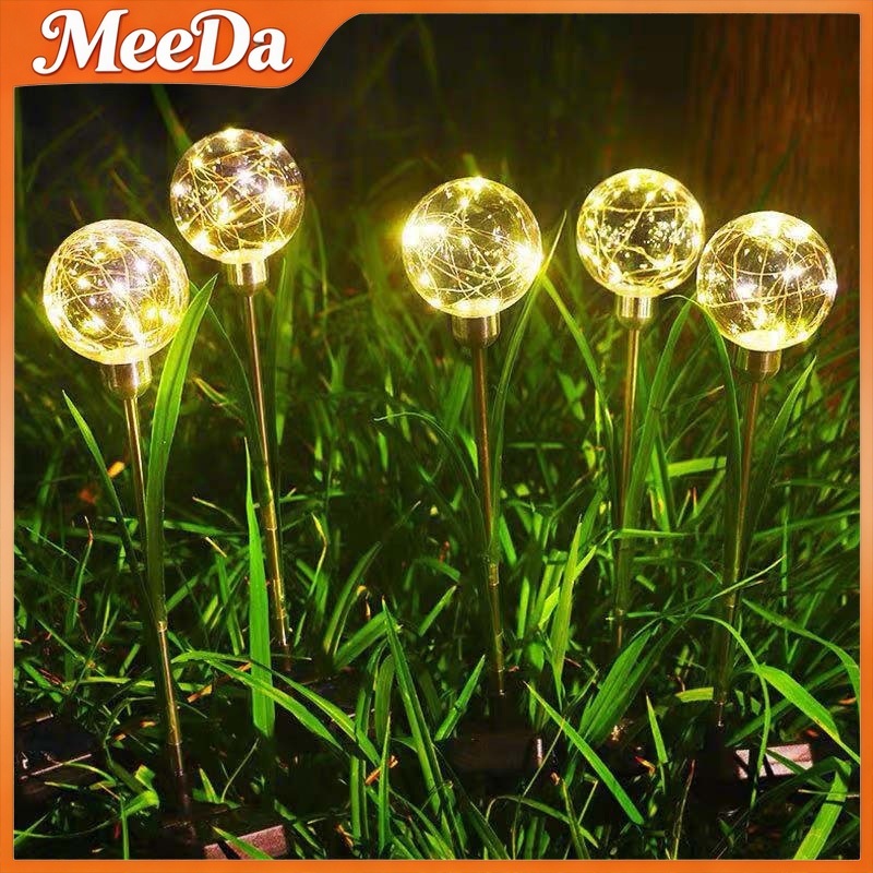 MeeDa โคมไฟก้อนลวดทอง LED กันน้ำกลางแจ้ง โคมไฟกกหญ้าก้อนบอลพลังงานแสงอาทิตย์ ตกแต่งตกแต่งภูมิทัศน์ ส