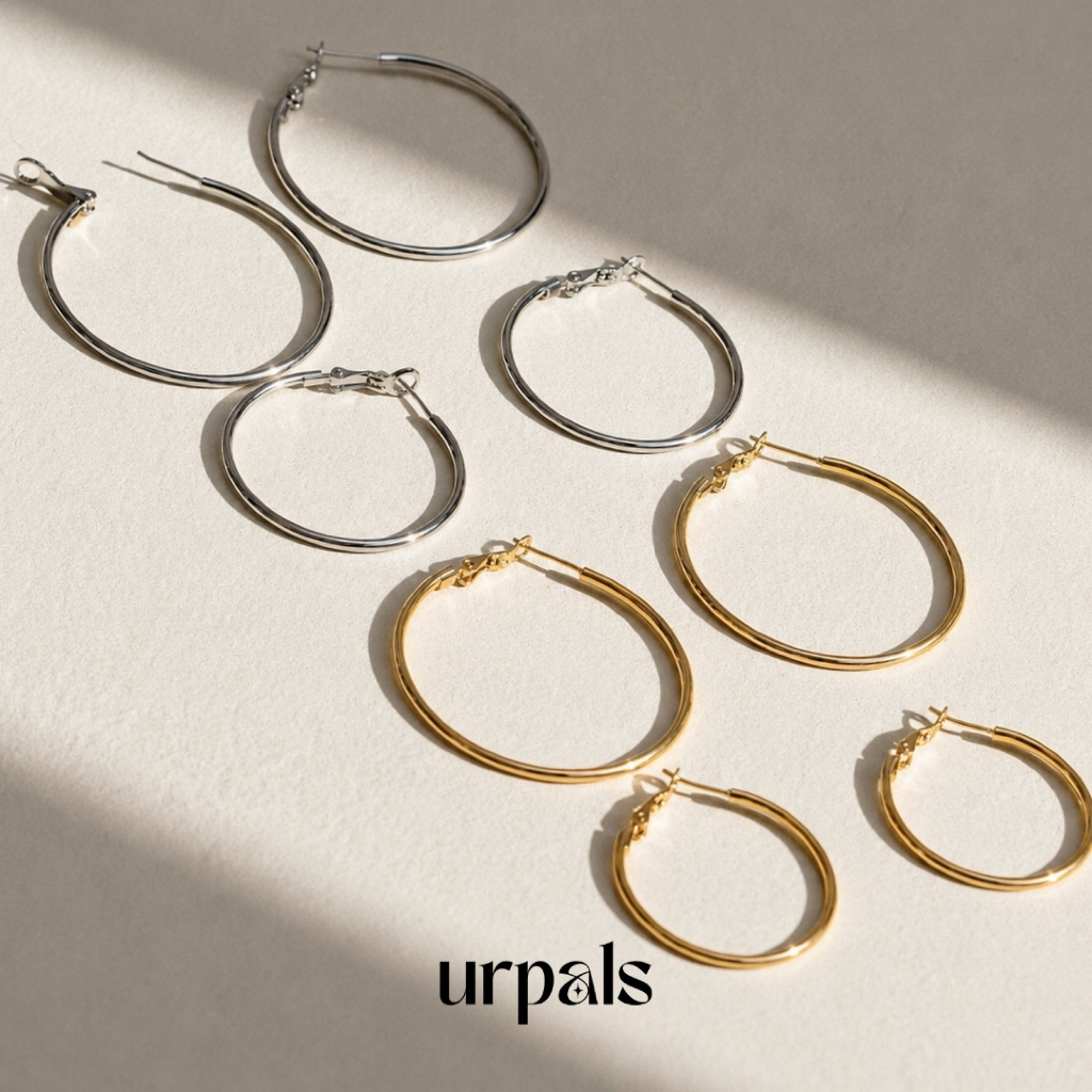 URPALS ต่างหูห่วง ต่างหูสายฝอ Stainless ชุบทอง18K ทนน้ำ ทนเหงื่อได้ดี