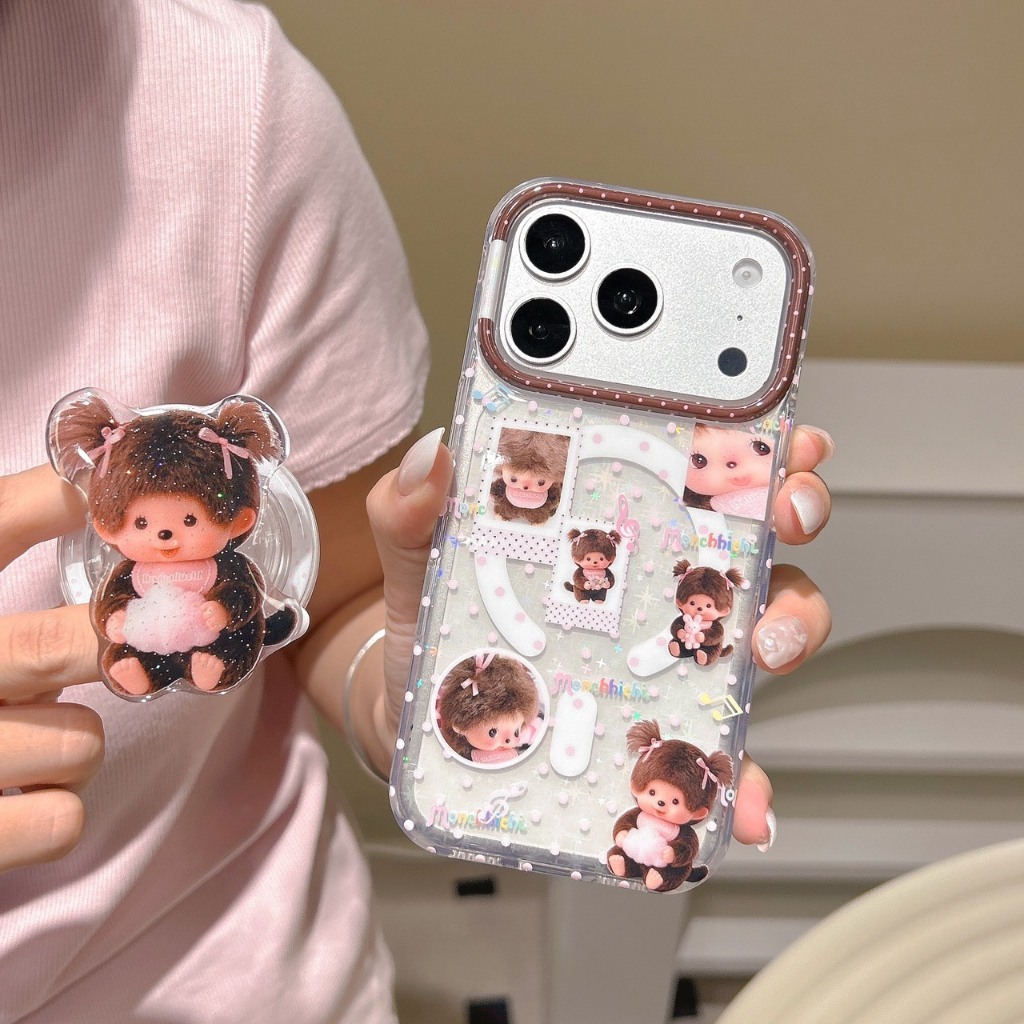AD350 Case monchichi หลังวิ้งๆ ลายน่ารักโทนน้ำตาลชมพู สินค้าส่งจากไทย
