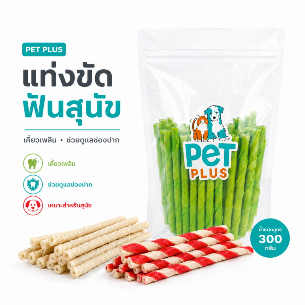 PETPLUS ขนมสุนัข แท่งขัดฟัน ขนมขัดฟันสุนัข ช่วยดูแลช่องปาก 300g สุดคุ้ม