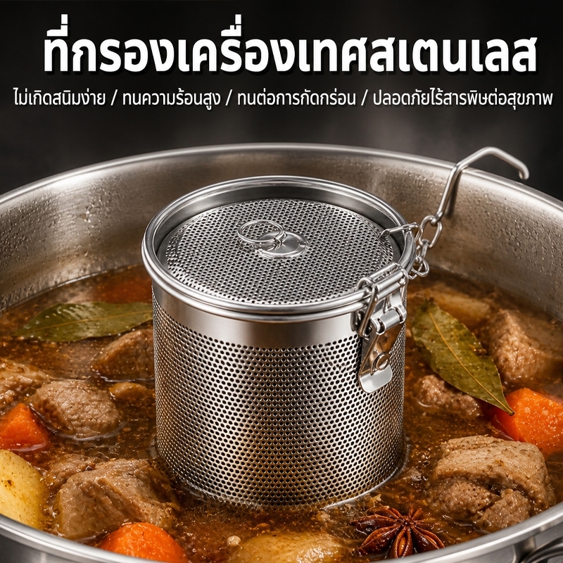 ตะกร้อใส่เครื่องตุ๋น สแตนเลสหนา ที่กรองเครื่องเทศ ปลอดภัย ไม่เปิดขณะต้ม ไม่รั่วเครื่องเทศ สำหรับต้มซุป ตุ๋นอาหาร