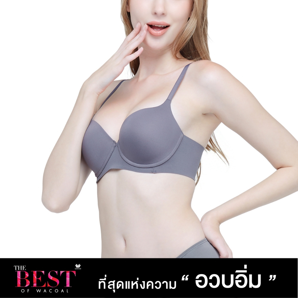 Wacoal ชุดชั้นเนียน บราดันทรงมีโครง เสริมฟองน้ำหนา รุ่น WB5P79 สีเทาดำ (DG)