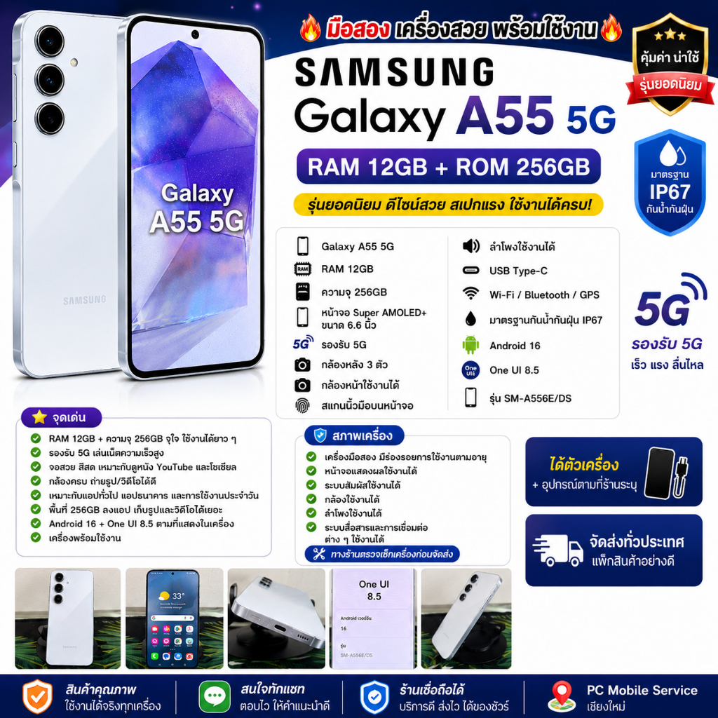 Samsung Galaxy A55 5G มือสอง เครื่องสวย พร้อมใช้งาน Ram12GB Rom256GB